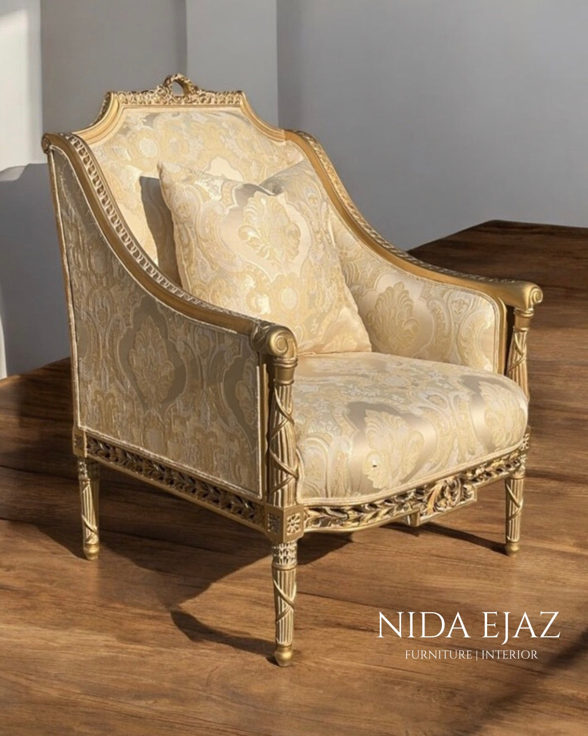 Royal Cream & Gold Accent Armchair – Set of 2