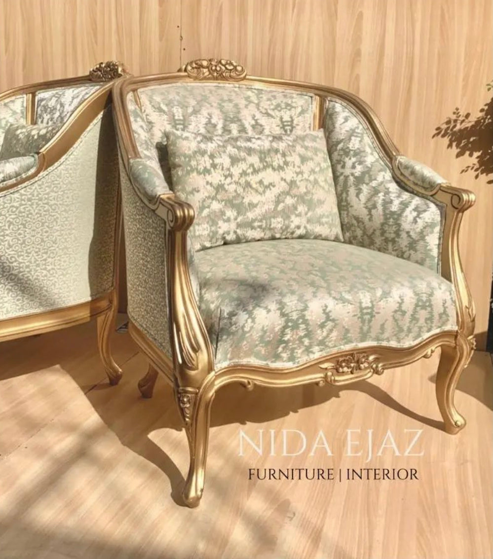 Classic Silver Floral Accent Chair – Set of 2