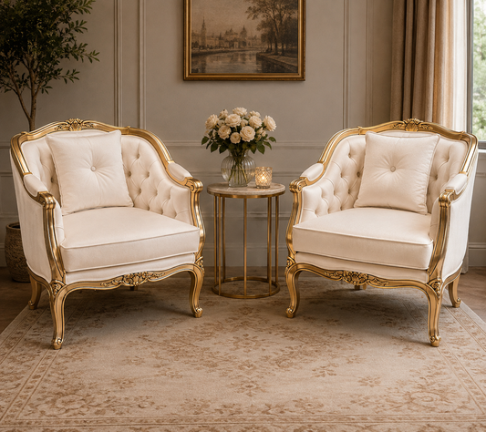 Royal Ivory & Gold Tufted Accent Chair - Set of 2