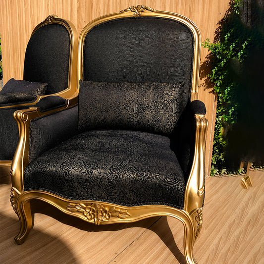 Luxurious Black & Gold Ornate Armchair Pair