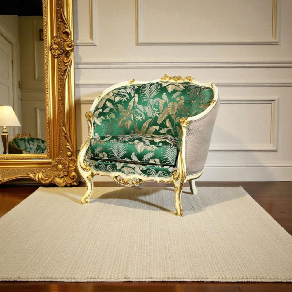 Luxurious Green & Gold Botanical Accent Armchair Pair