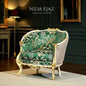 Luxurious Green & Gold Botanical Accent Armchair Pair