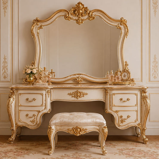 Royal Luxury Dressing Table with Mirror and Stool