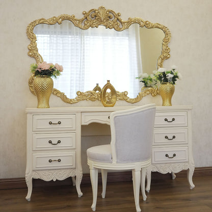 Elegant Cream Vanity Set with Ornate Gold Mirror