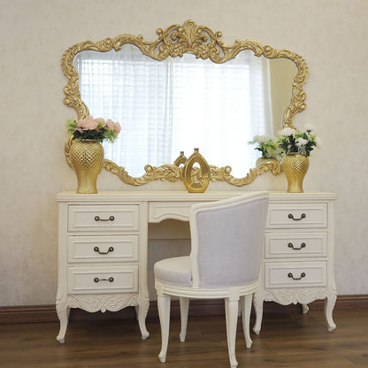 Elegant Cream Vanity Set with Ornate Gold Mirror