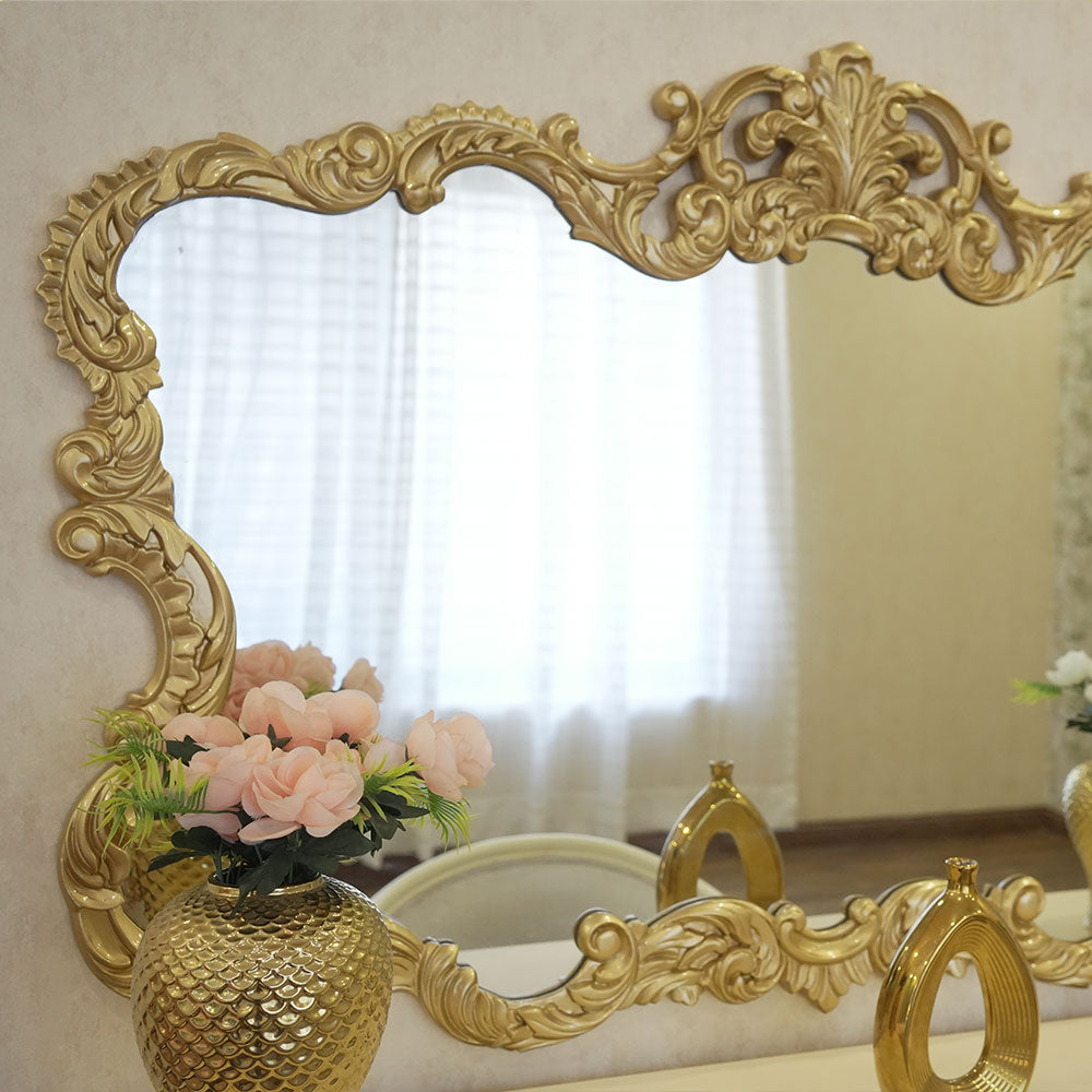 Elegant Cream Vanity Set with Ornate Gold Mirror