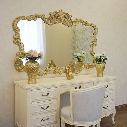 Elegant Cream Vanity Set with Ornate Gold Mirror