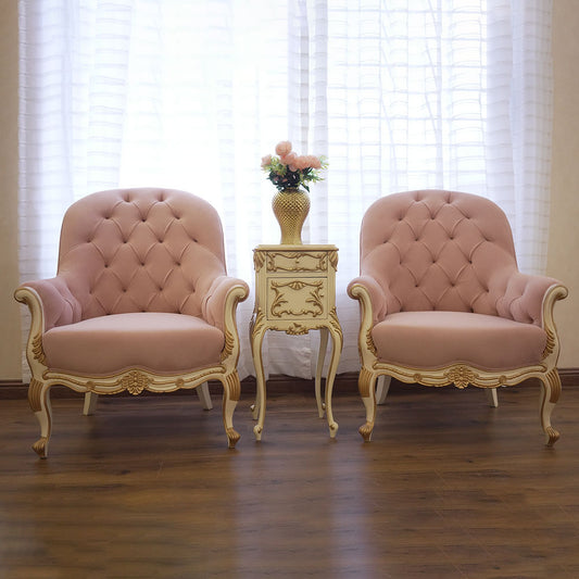Elegant Pink Tufted Accent Chair Set with Gold Side Table