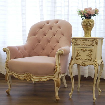 Elegant Pink Tufted Accent Chair Set with Gold Side Table