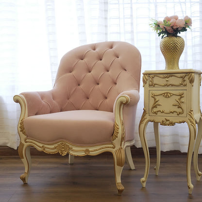 Elegant Pink Tufted Accent Chair Set with Gold Side Table