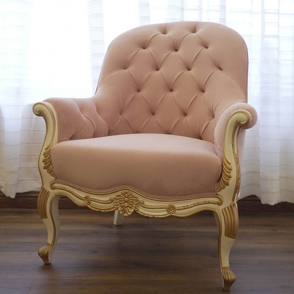 Elegant Pink Tufted Accent Chair Set with Gold Side Table