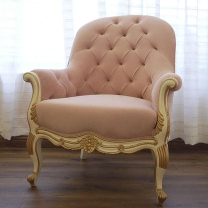 Elegant Pink Tufted Accent Chair Set with Gold Side Table