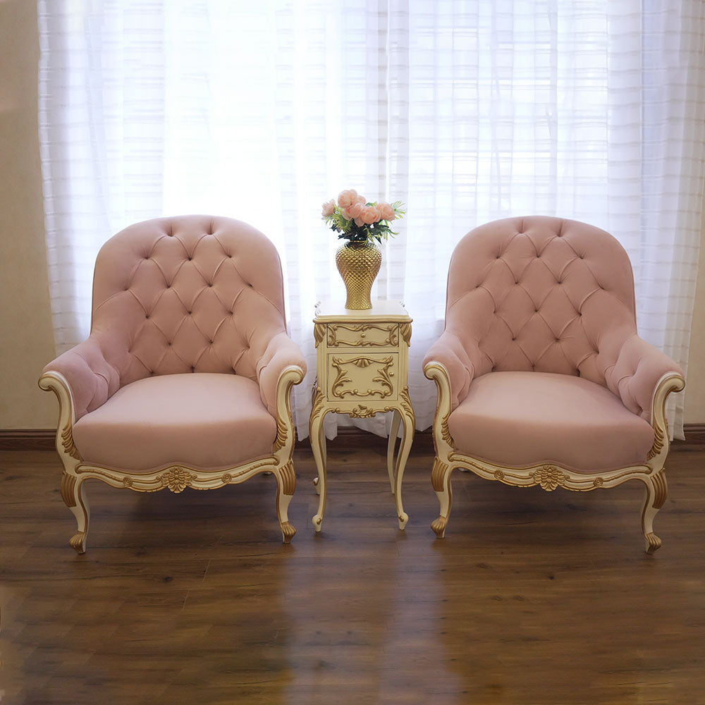 Elegant Pink Tufted Accent Chair Set with Gold Side Table