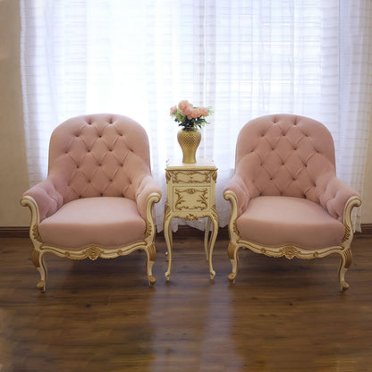 Elegant Pink Tufted Accent Chair Set with Gold Side Table