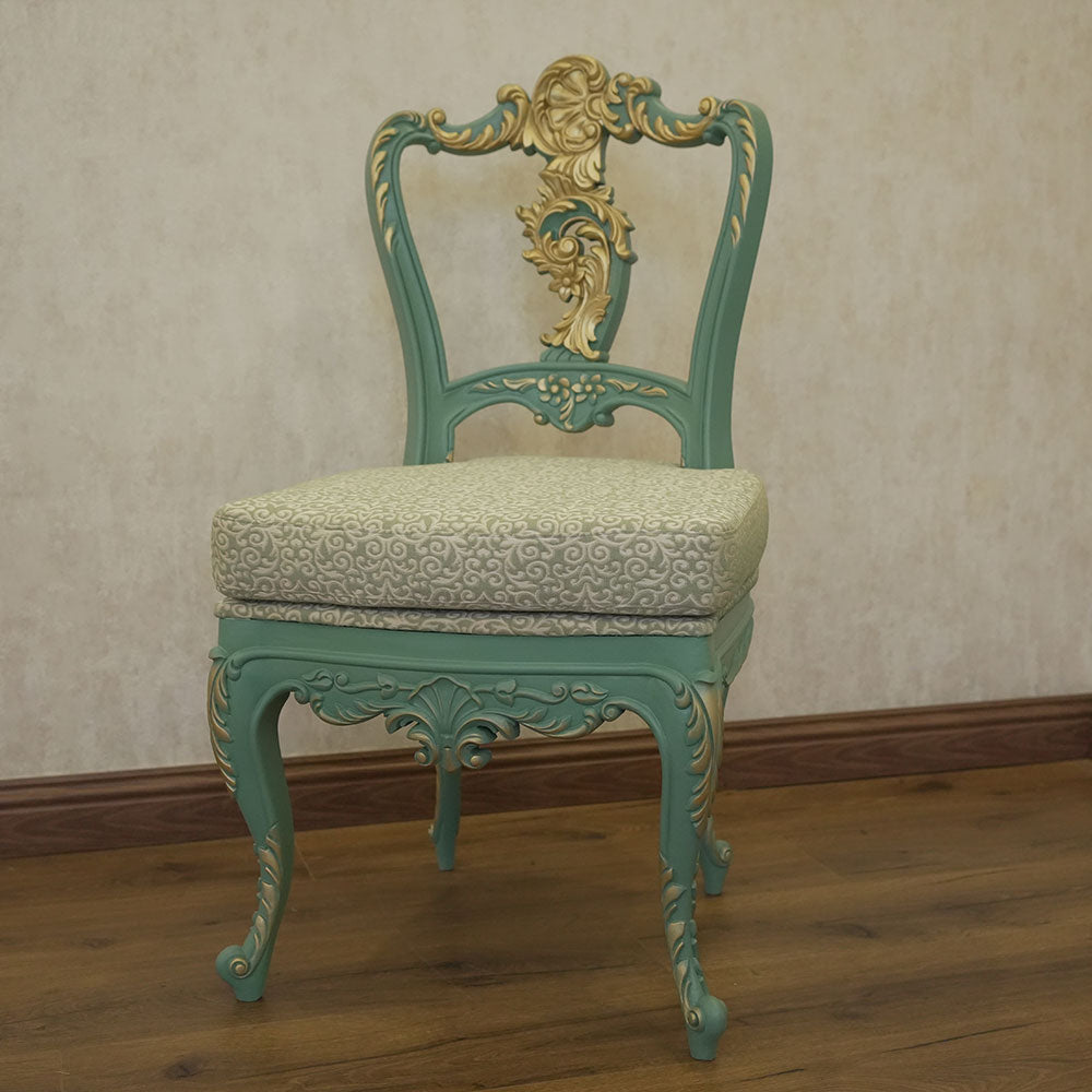 Vintage Teal & Gold Carved Accent Chair Set with Console Table