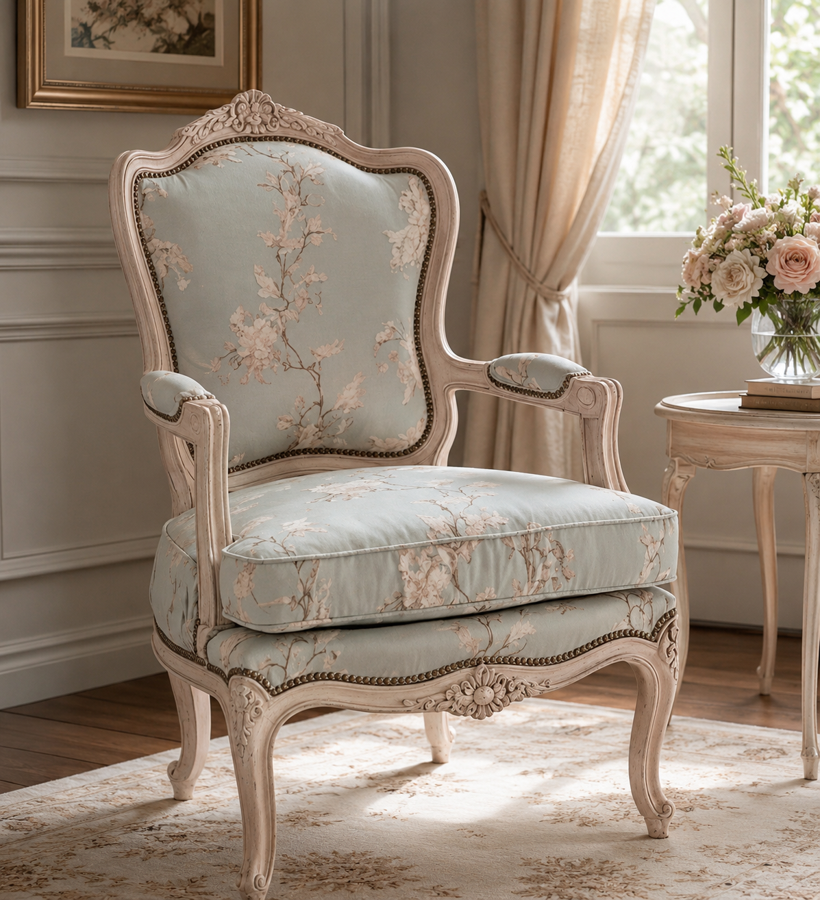 French Floral Accent Armchair - Set of 2
