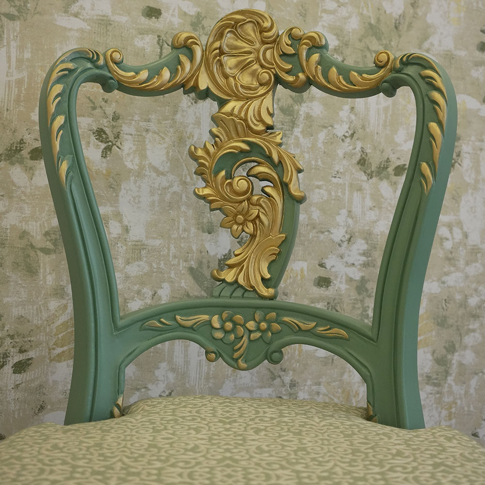 Vintage Teal & Gold Carved Accent Chair Set with Console Table