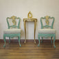 Vintage Teal & Gold Carved Accent Chair Set with Console Table