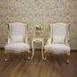 Elegant Ivory & Gold Wingback Chair Set with Side Table