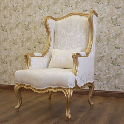 Elegant Ivory & Gold Wingback Chair Set with Side Table