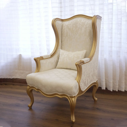 Elegant Ivory & Gold Wingback Chair Set with Side Table