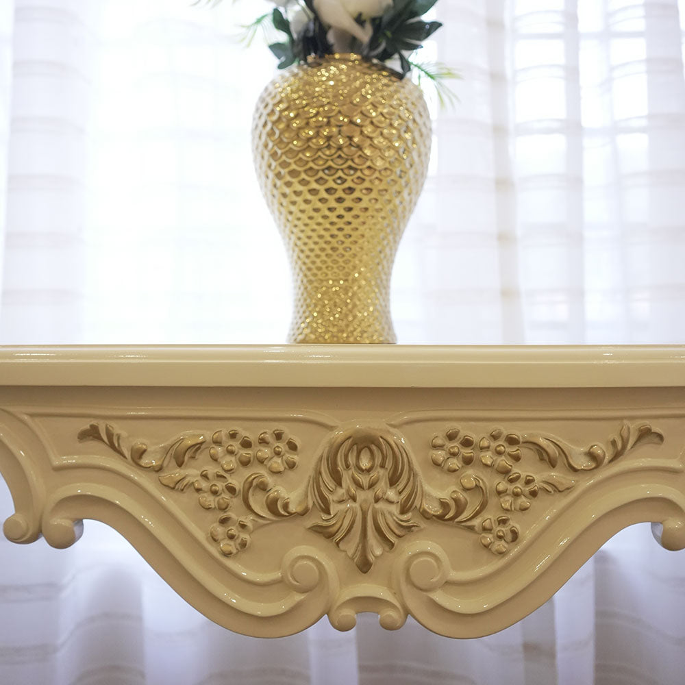 Elegant Vintage Carved Console Table in Ivory