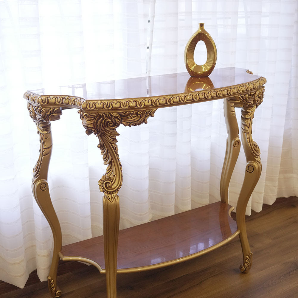 Ornate Antique Gold Console Table with Carved Details