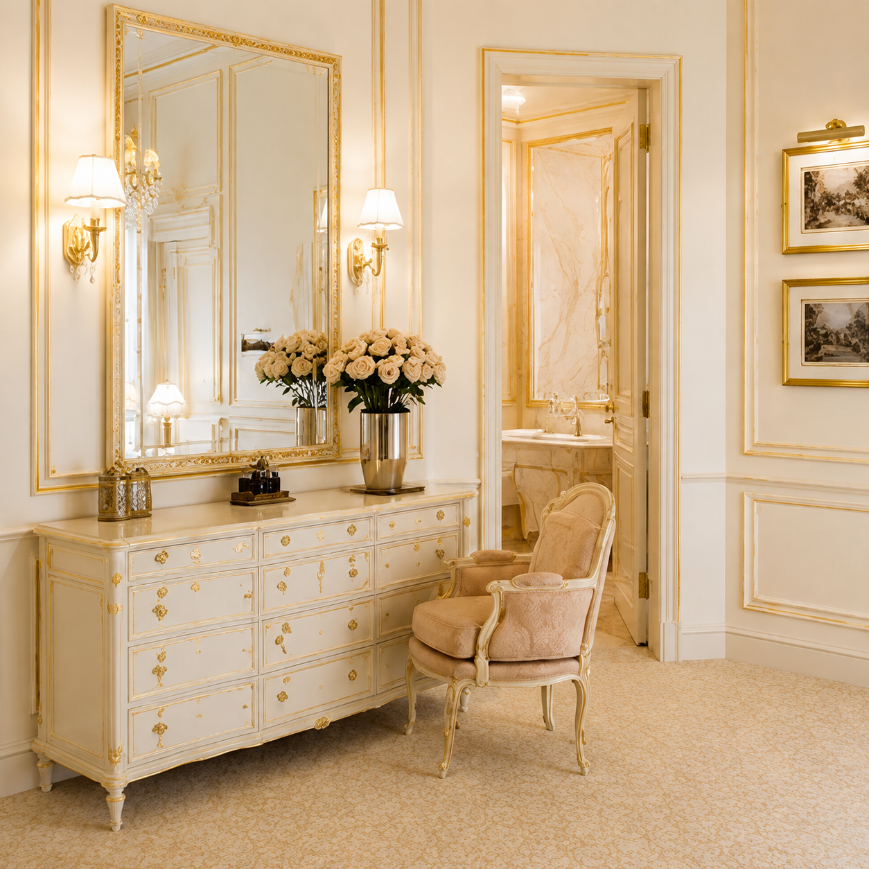 Elegant Ivory & Gold Luxury Complete Bedroom Set