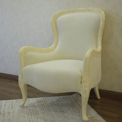 Elegant Ivory High-Back Accent Chair Pair with Decorative Side Table