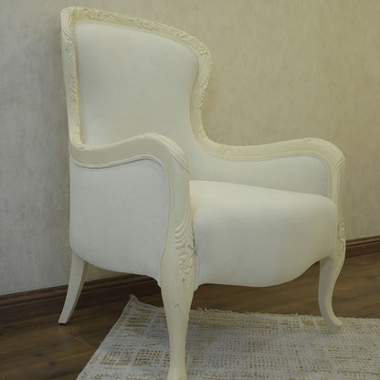 Elegant Ivory High-Back Accent Chair Pair with Decorative Side Table