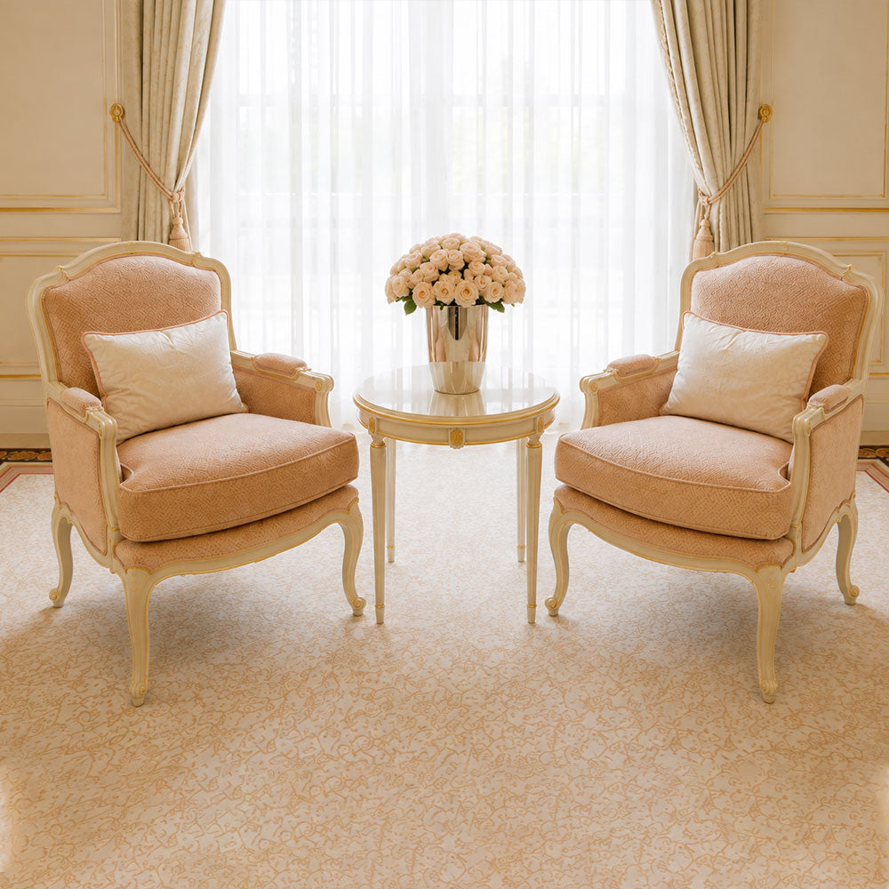 Elegant Blush Pink Accent Chair Pair with Round Side Table