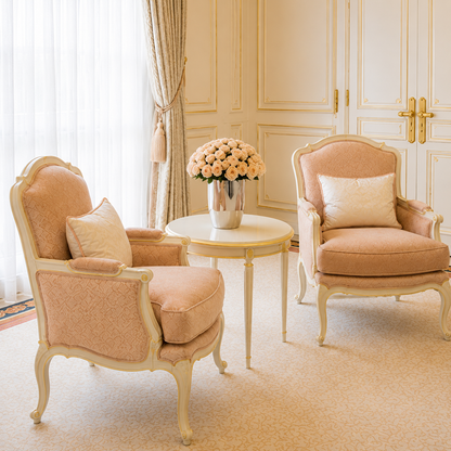Elegant Blush Pink Accent Chair Pair with Round Side Table