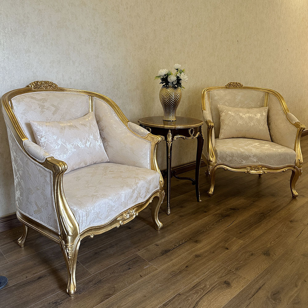 Luxurious Ivory & Gold Carved Accent Chair