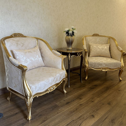 Luxurious Ivory & Gold Carved Accent Chair