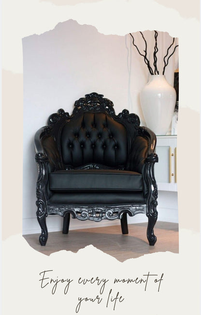 Royal Black Carved Armchair – Set of 2