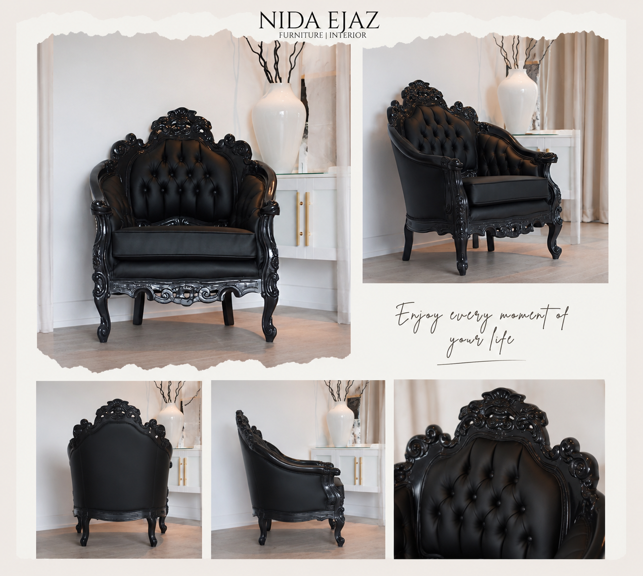Royal Black Carved Armchair – Set of 2