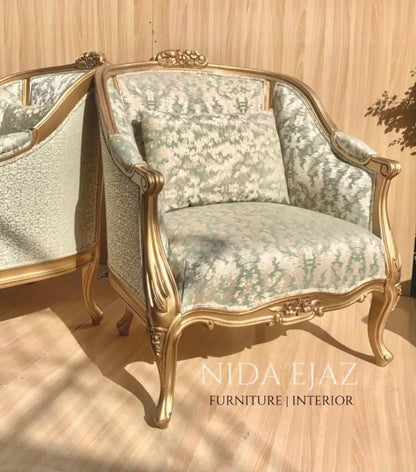 Classic Silver Floral Accent Chair – Set of 2