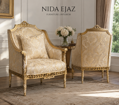 Royal Cream & Gold Accent Armchair – Set of 2
