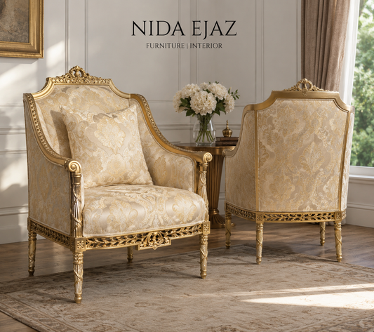 Royal Cream & Gold Accent Armchair – Set of 2