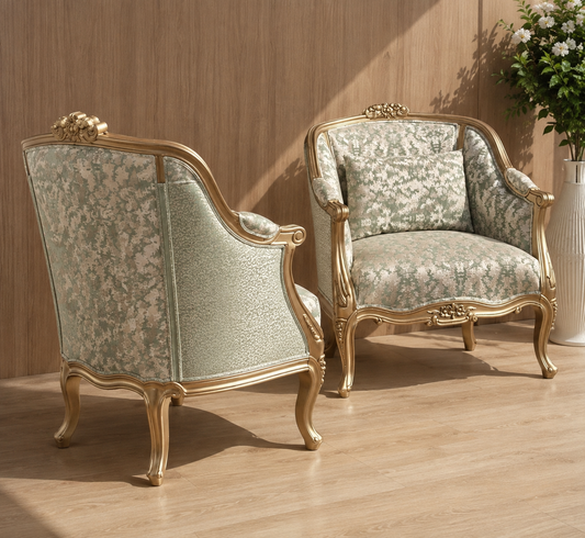 Classic Silver Floral Accent Chair – Set of 2
